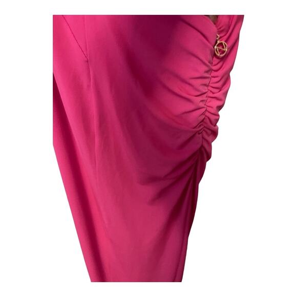 Nookie Jewel Maxi Gown Twist Front Cut-Out Side Slit Long Sleeve Neon Pink Small - Picture 14 of 14